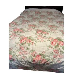 Laura Ashley Roses Twin Comforter Reversible Pink White Roses/Stripes